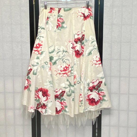 Minuzzi Padova Padua Italy Gored Asymmetrical Slit Net Hem Large Floral Skirt 38 - Picture 2 of 12